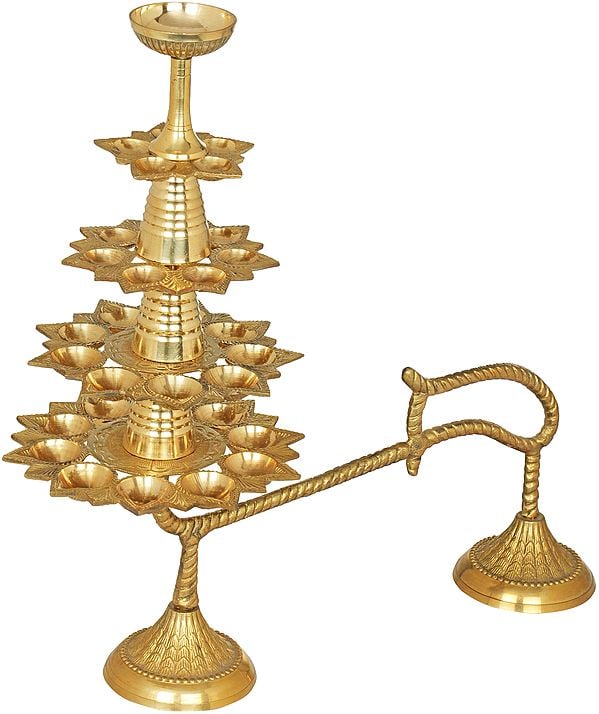 15" Thirty Two Wicks Handheld Aarti In Brass | Handmade | Made In India