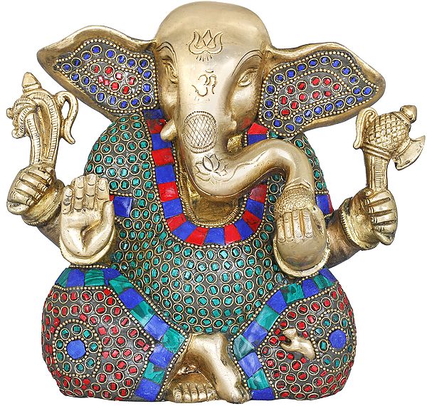 7" Ganesha Enjoying Modak In Brass | Handmade | Made In India