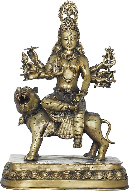 Fine Quality Eight Armed Goddess Durga Riding Her Fierce Lion