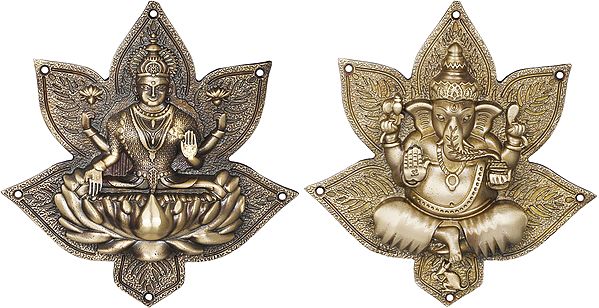 7" Star Lakshmi Ganesha Wall Hanging In Brass | Handmade | Made In India