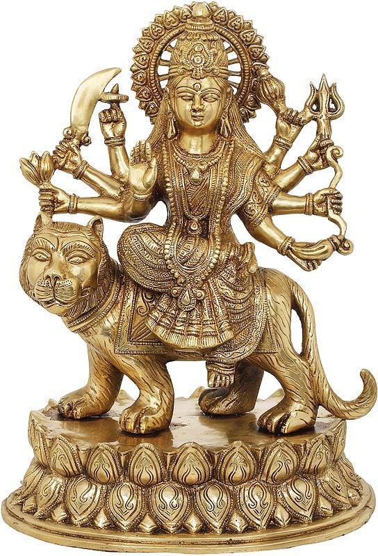 15" Goddess Durga In Brass | Handmade | Made In India