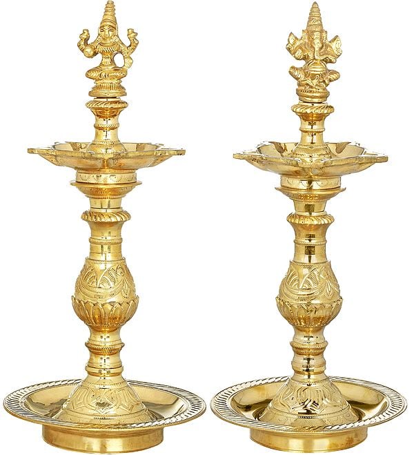 Pair of Lakshmi Ganesha Lamps