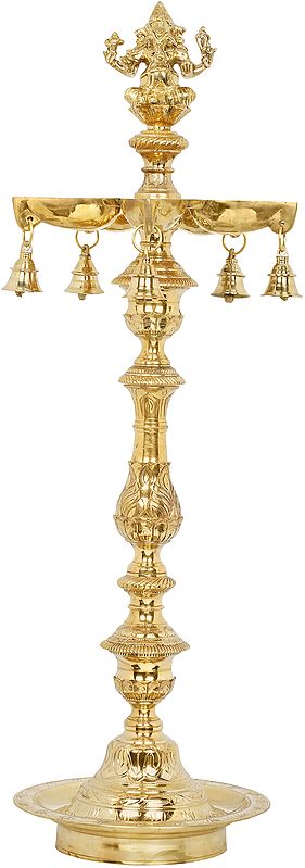 37" Five Wicks Ganesha Lamp In Brass | Handmade | Made In India