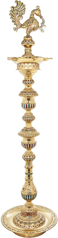 66" Superfine Super Large Lamp with Meenakari Work in Brass | Handmade | Made in India