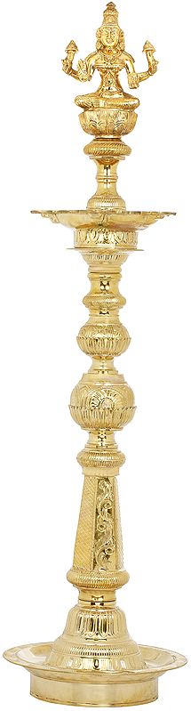 45" Superfine Goddess Lakshmi lamp In Brass | Handmade | Made In India