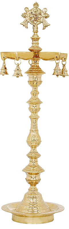 39" Large vaishnava lamp with chakra and conch Symbols In Brass | Handmade | Made In India