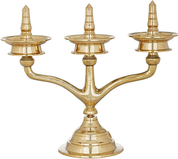Three Wicks South Indian Traditional Lamp