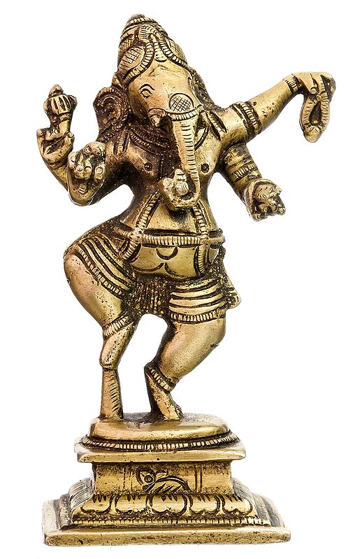 4" Dancing Ganesha Brass Small Sculpture | Handmade | Made in India