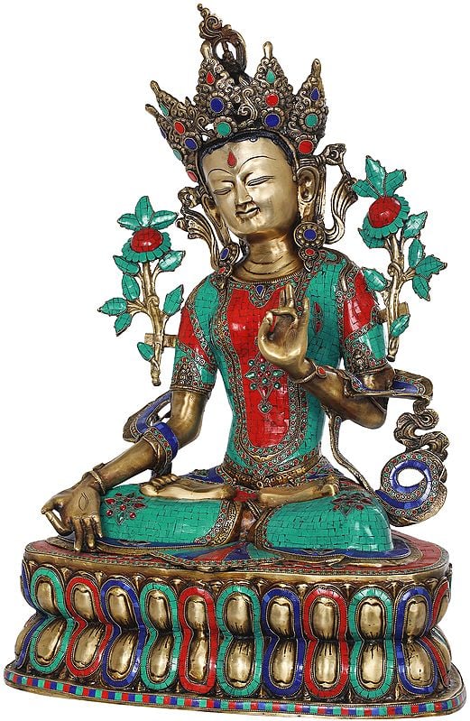 33" White Tara, The Supreme Female Deity In Tibetan Buddhism (Large Size) In Brass | Handmade | Made In India