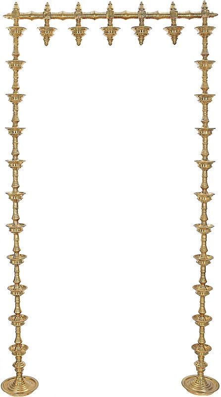 86" Seven Feet Tall South Indian Traditional Lamp in Brass | Handmade | Made in India