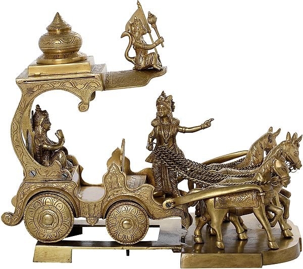 16" Gita Upadesha Brass Sculpture | Handmade | Made in India