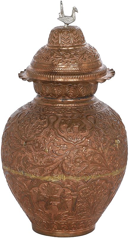 Fine Quality Handmade Vase Decorated With Elephants and Floral Motifs