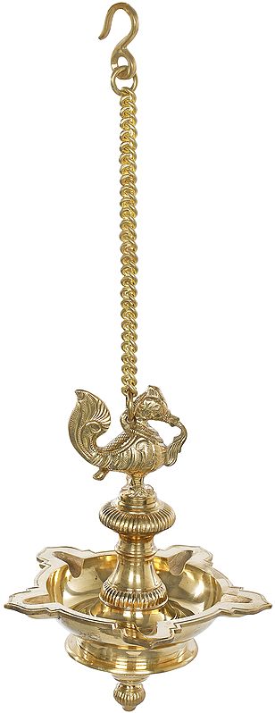11" Fine Peacock Ceiling Lamp In Brass | Handmade | Made In India