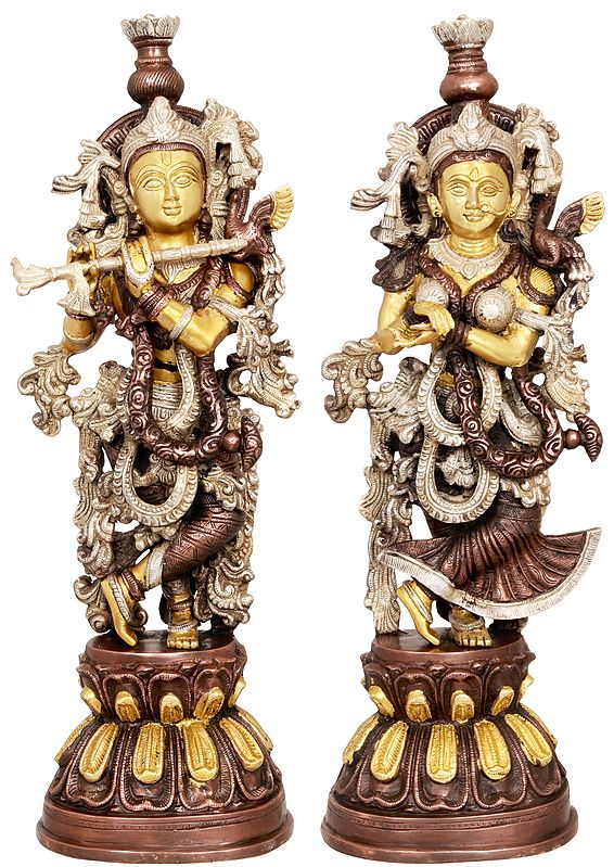 20" Adorned Radha Krishna In Brass | Handmade | Made In India
