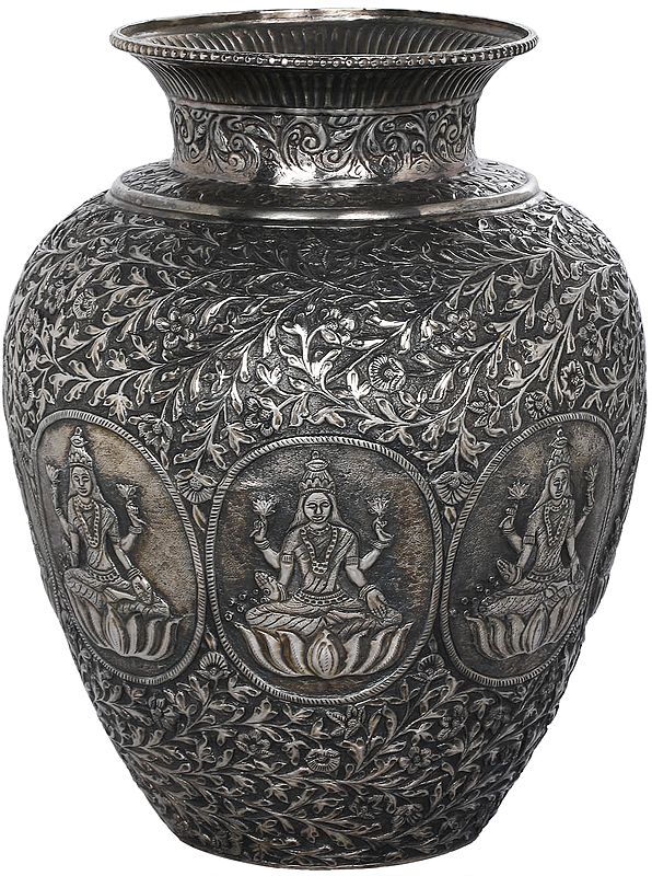 Superfine Ashtalakshmi Handmade Vase in Silver Hue