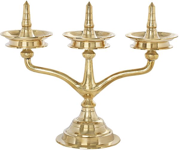 13" South Indian Lamp In Brass | Handmade | Made In India