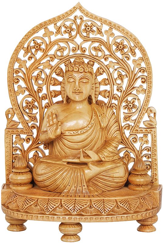 Buddhist Preaching Buddha Idol | Kadamba Wood Statue from Jaipur