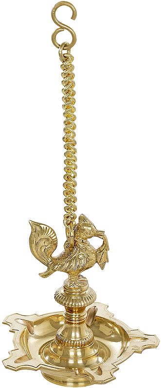 7" Roof Hanging Peacock Lamp in Brass | Handmade | Made in India