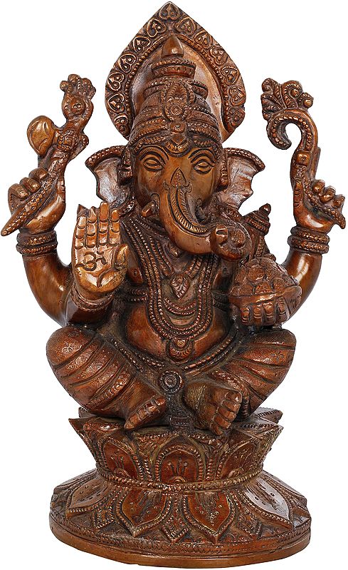 9" Seated Ganesha In Brass | Handmade | Made In India