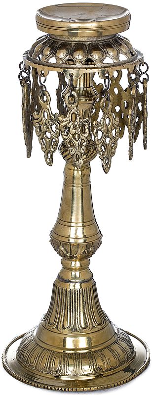 15" Butter Lamp With Hanging Leaves -Made in Nepal In Brass | Handmade | Made In India