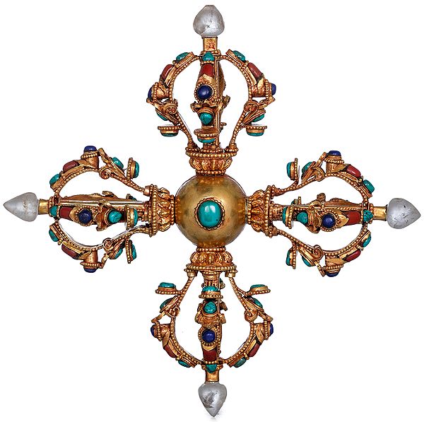 Tibetan Buddhist Crystal-Tipped Double Dorje (Vishva-Vajra) Made in Nepal
