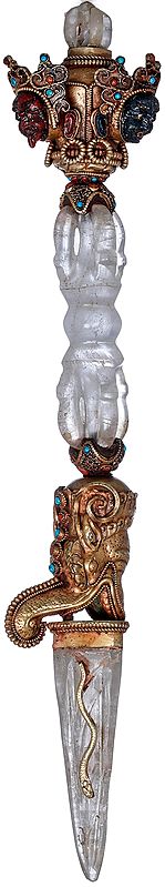 Tibetan Buddhist Mahakala Phurpa Carved in Crystal - Made in Nepal