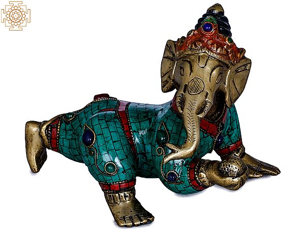 4" Crawling Baby Ganesha In Brass | Handmade | Made In India