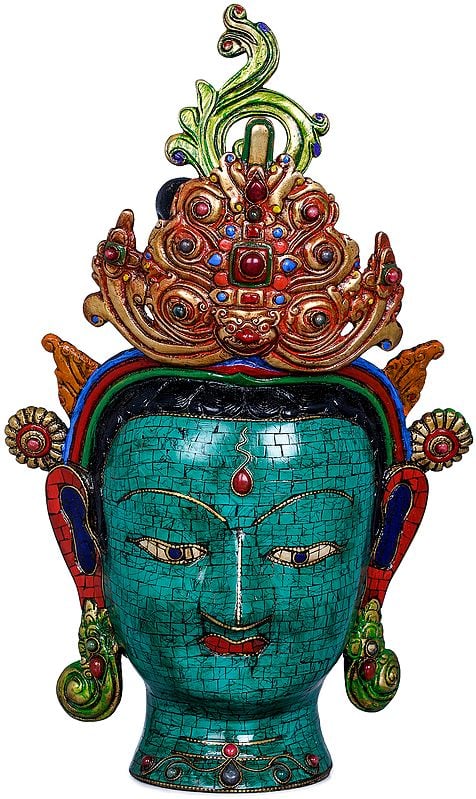 12" Tibetan Buddhist Goddess Tara Head In Brass | Handmade | Made In India