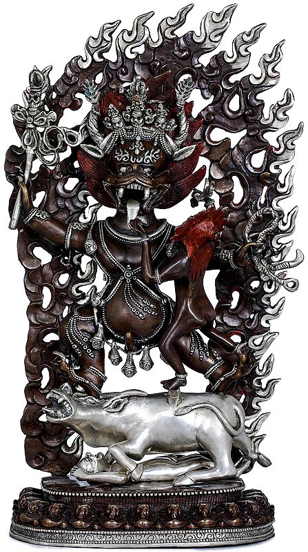 Dharmaraja Yama with Yami - Made in Nepal Tibetan Buddhist Deity