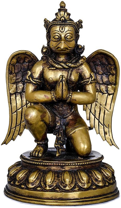 8" Namaskaram Lord Garuda With Imposing Wings In Brass | Handmade | Made In India