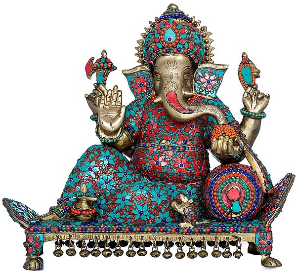 16" Ganesha Relaxing On a Recliner In Brass | Handmade | Made In India