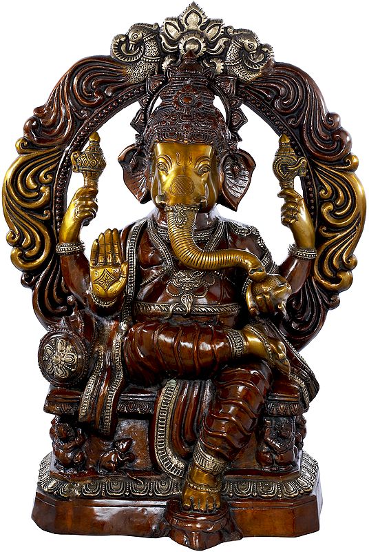 31" Raja Ganesha - Large size In Brass | Handmade | Made In India