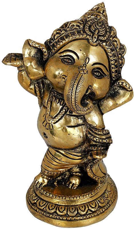 5" Adorable Baby Ganesha - Small Statue In Brass | Handmade | Made In India
