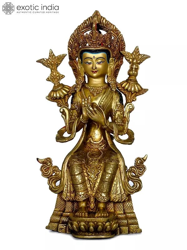 Copper Maitreya Buddha Statue seated on Throne - Idols From Nepal