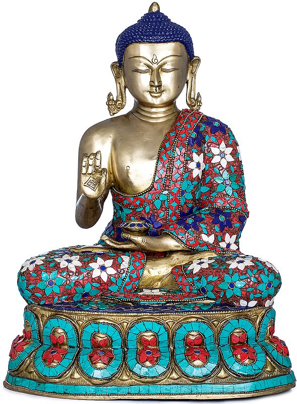 18" Preaching Buddha Wearing a Decorated Robe - Tibetan Buddhist In Brass | Handmade | Made In India