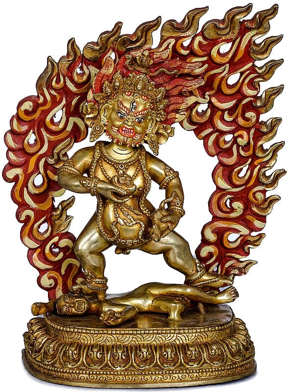 Tibetan Buddhist Standing Copper Kubera Statue - Made in Nepal
