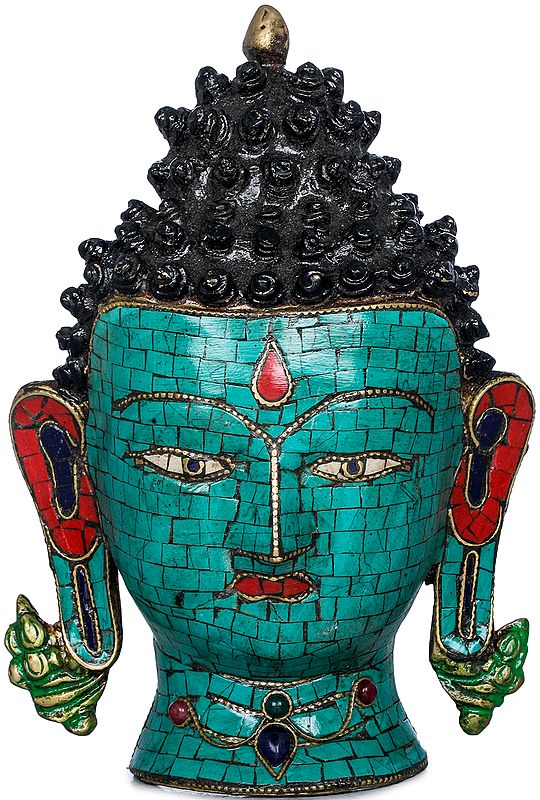 6" Tibetan Buddhist Deity Buddha Wall Hanging Mask In Brass | Handmade | Made In India