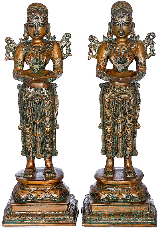 15" Pair of Deepalakshmi in Brass | Handmade | Made in India