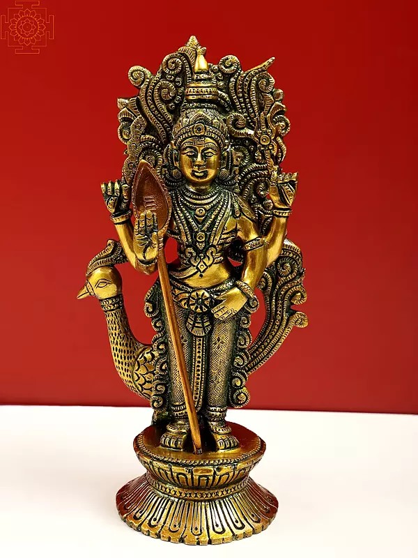 9" Karttikeya - The Warrior Son of Shiva In Brass | Handmade | Made In India
