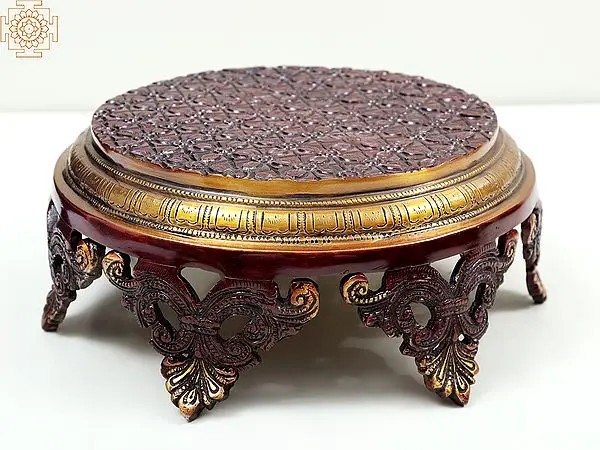 4" Engraved Puja Chowki | Home Decor | Brass | Handmade | Made In India