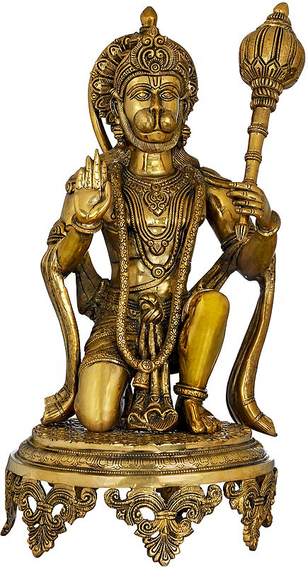 20" Blessing Hanuman Wielding a Mace | Brass | Handmade | Made In India
