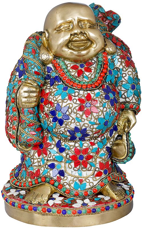 10" Laughing Buddha - Tibetan Buddhist In Brass | Handmade | Made In India