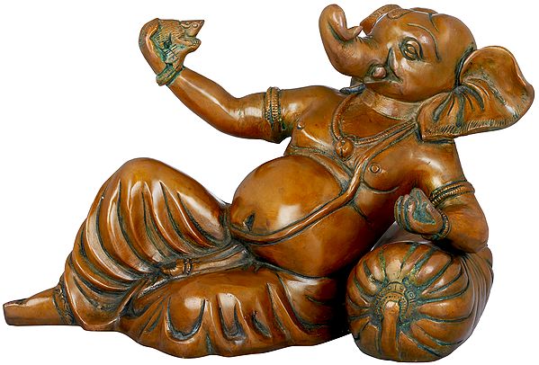 11" Ganesha in a Playful Mood With His Mouse In Brass | Handmade | Made In India