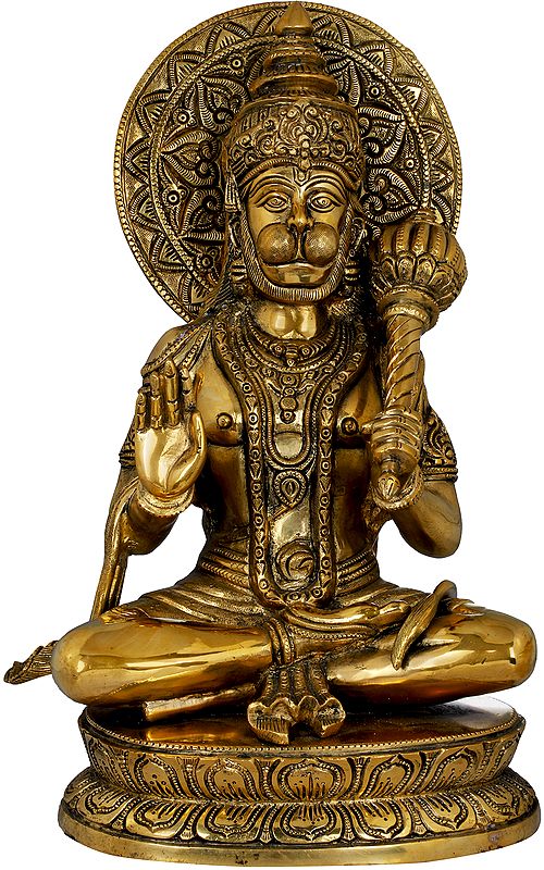 15" Bhagawan Hanuman With a Large Halo In Brass | Handmade | Made In India
