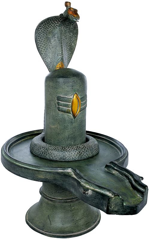 25" Shiva Linga with Shiva’s Snake Crowning It In Brass | Handmade | Made In India