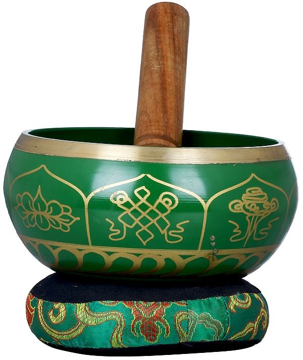 6" Tibetan Buddhist Ashtamangala Singing Bowl In Brass | Handmade | Made In India