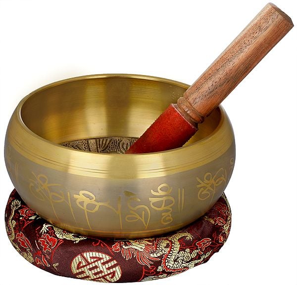 3" OM Singing Bowl With Auspicious Symbols - Tibetan Buddhist In Brass | Handmade | Made In India
