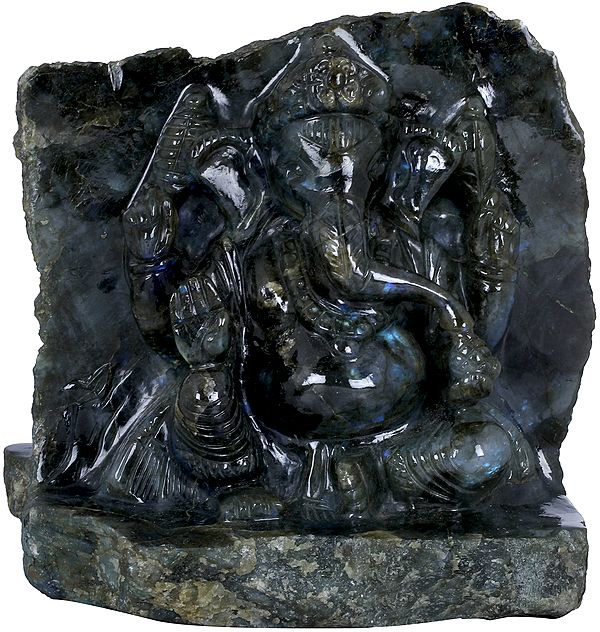 Shri Ganesha Carved on Both Sides in Labradorite Gemstone