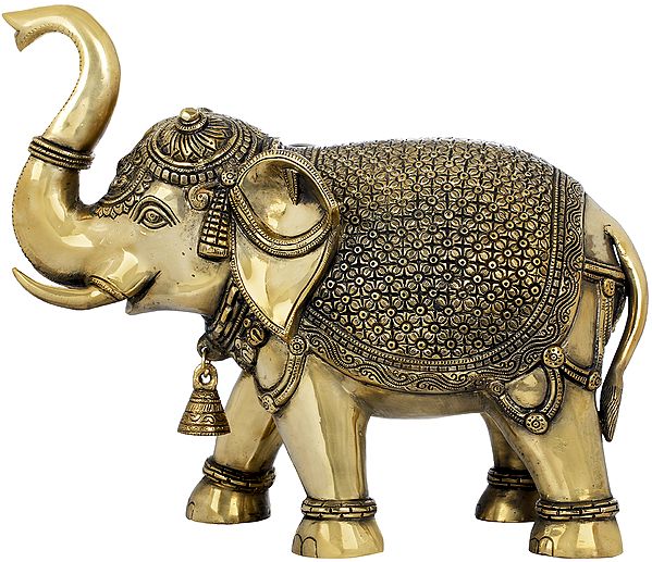 Fully Decorated Elephant With Bell and Upraised Trunk (Supremely Auspicious according to Vastu)