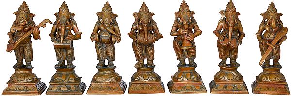 Set of Seven Musical Ganeshas